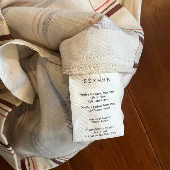 NWT Linen / Cotton Sézane Cedric Shorts / Size 2 (34) / Striped Beige Pink Brown